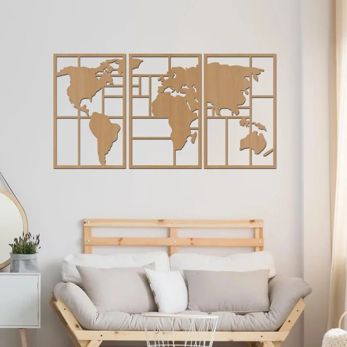 Dřevěná mapa světa GEOMETRY 60x32 cm