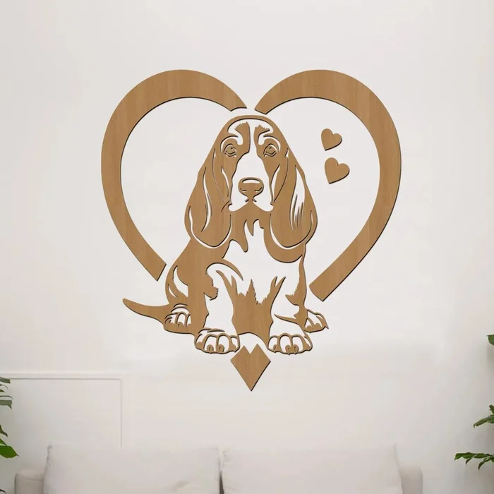 Dřevěná samolepka Basset Hound srdce 37x40 cm