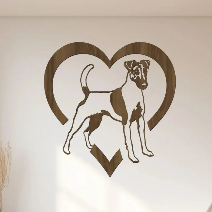 Dřevěná samolepka Foxteriér v srdci