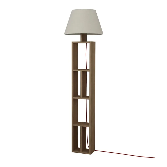 Dřevěná stojací lampa s bílým textilním stínidlem