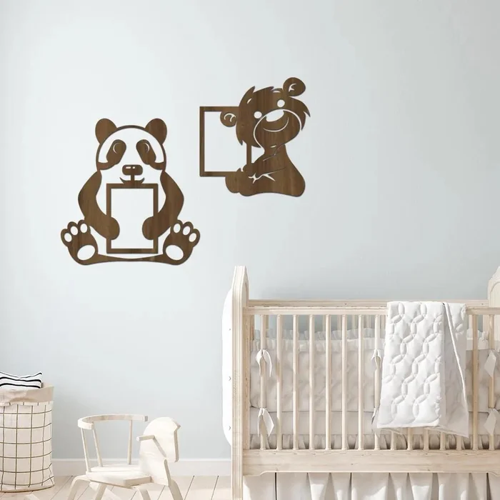 Dřevěné fotorámečky Medvídek a Panda pro dětský pokoj