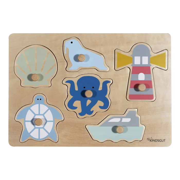 Dřevěné vkládací puzzle Ocean, 6 dílků – Kindsgut