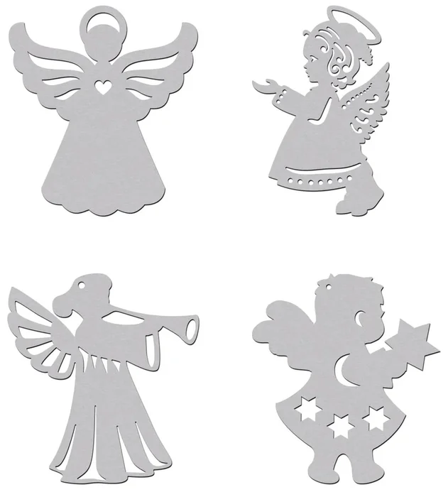 Dřevění vánoční andělé sada 7x8 cm, šedá