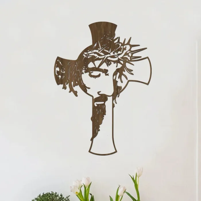 Dřevěný kříž s Ježíšem na zeď 40x54 cm, ořechová varianta