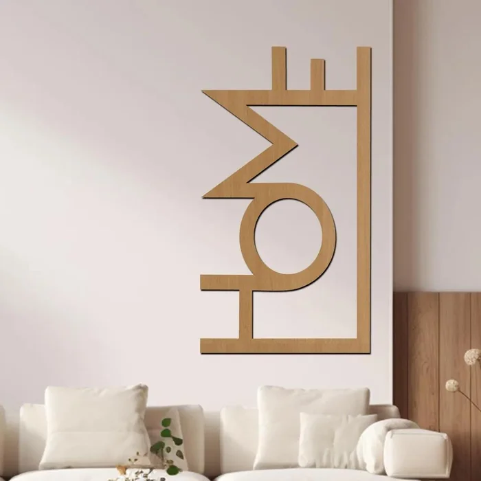 Dřevěný nápis HOME na zeď, 33x60 cm, buková barva