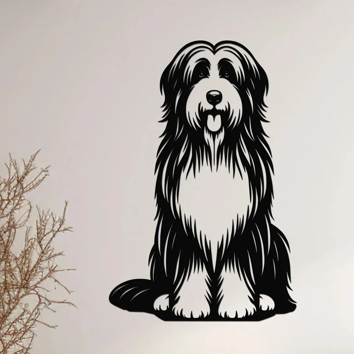 Dřevěný obraz Bearded Collie černý dekor