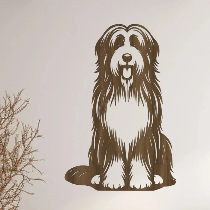 Dřevěný obraz Bearded Collie ořech 31x40 cm