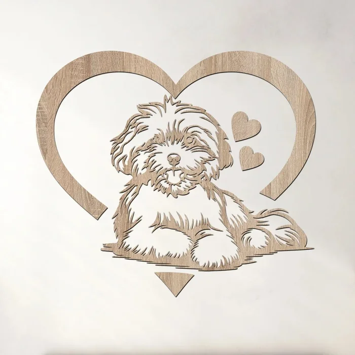 Dřevěný obraz Boloňský psík srdce 40x35 cm