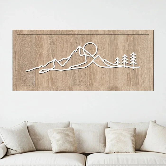 Dřevěný obraz Horský výhled 60x26 cm Dub Sonoma