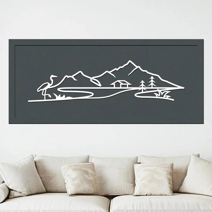 Dřevěný obraz JEZERO 60x26 cm Antracitový