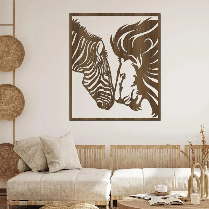 Dřevěný obraz Lev se Zebrou 30x35 cm Ořech