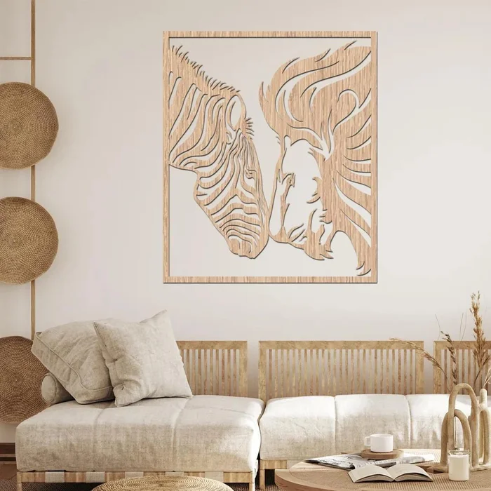 Dřevěný obraz Lev se Zebrou Dub Sonoma 80x93 cm