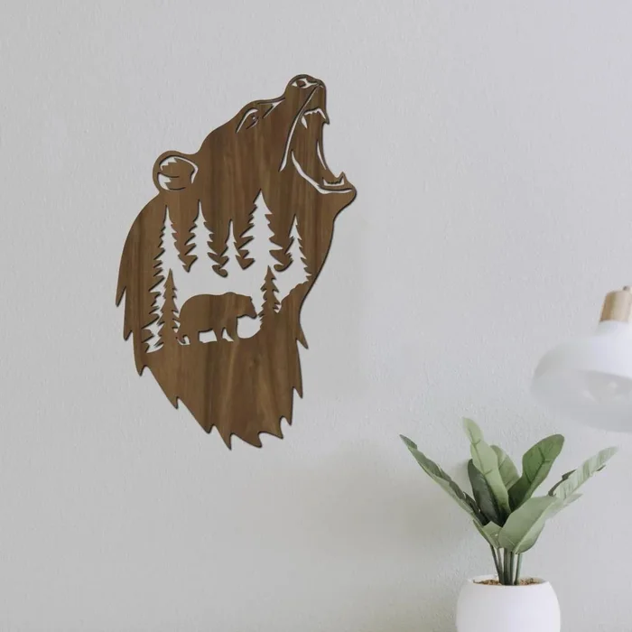 Dřevěný obraz Medvěd Ořech 42x60 cm