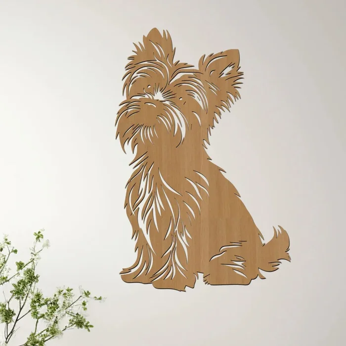 Dřevěný obraz psa Biewer teriér 24x40 cm, buková barva