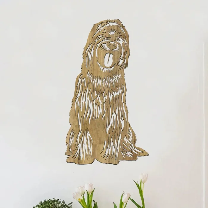 Dřevěný obraz psa Briard Dub zlatý 23x40 cm