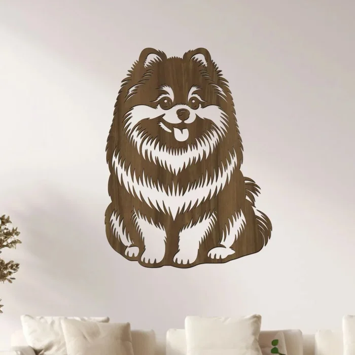Dřevěný obraz psa Pomeranian Ořech 30x40 cm