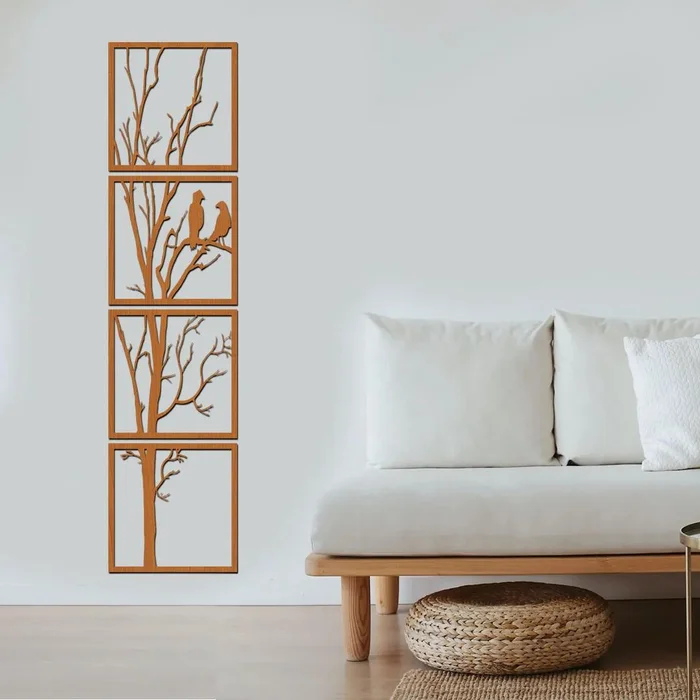 Dřevěný obraz Ptačí strom 4 díly, 40x160 cm