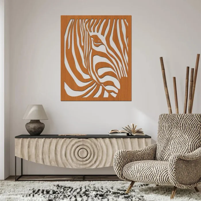 Dřevěný obraz Zebra na zeď 30x36 cm Třešeň