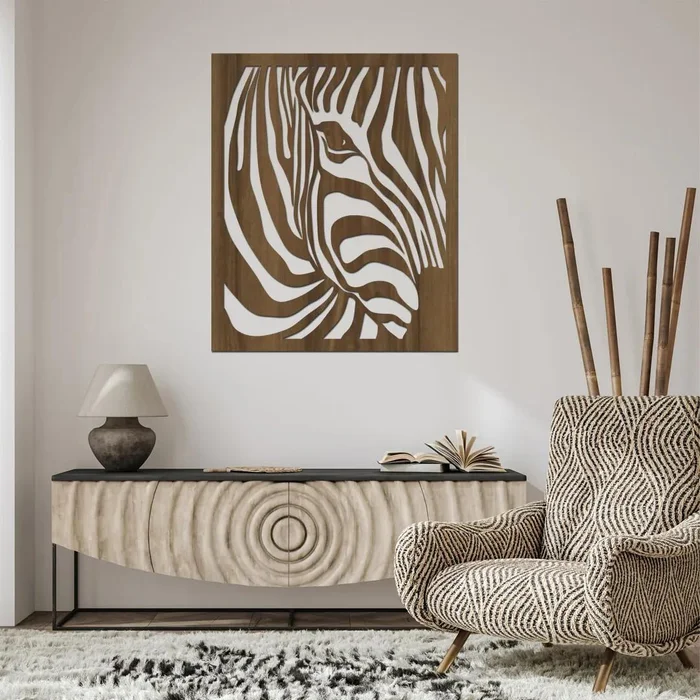 Dřevěný obraz Zebra na zeď, 80x96 cm, ořechová barva