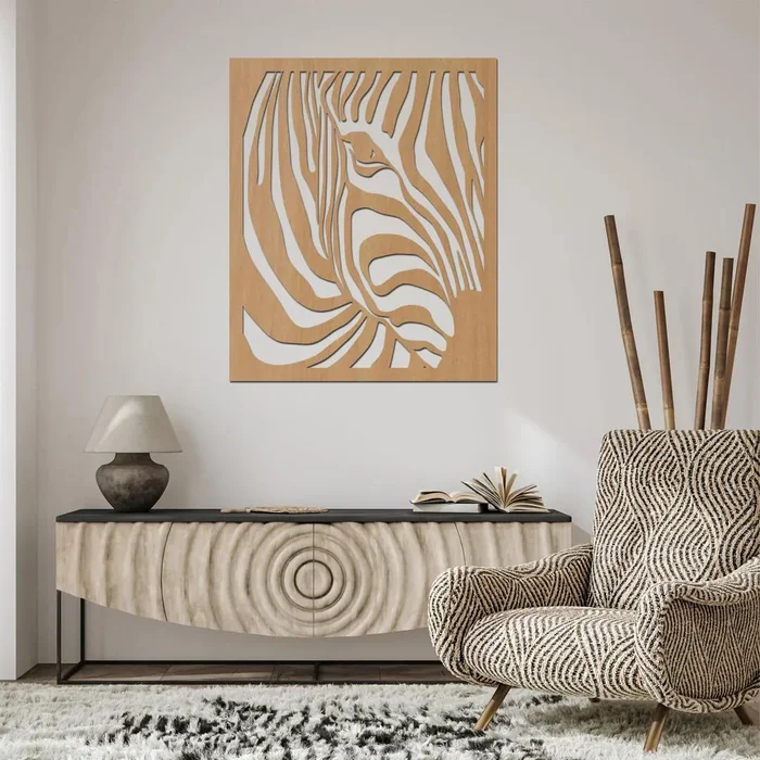 Dřevěný obraz Zebra na zeď 95x114 cm - Buková varianta