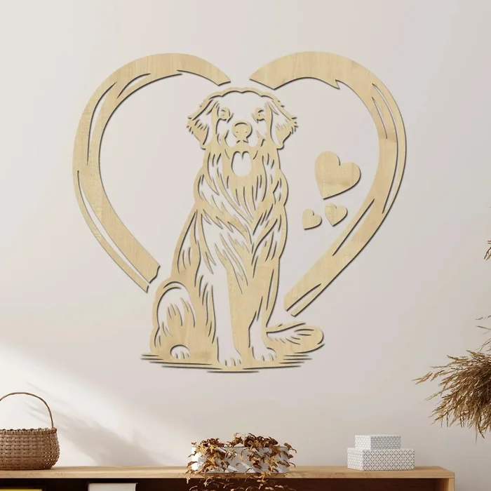 Dřevěný obraz Zlatý retriever srdce Javor 40x39 cm