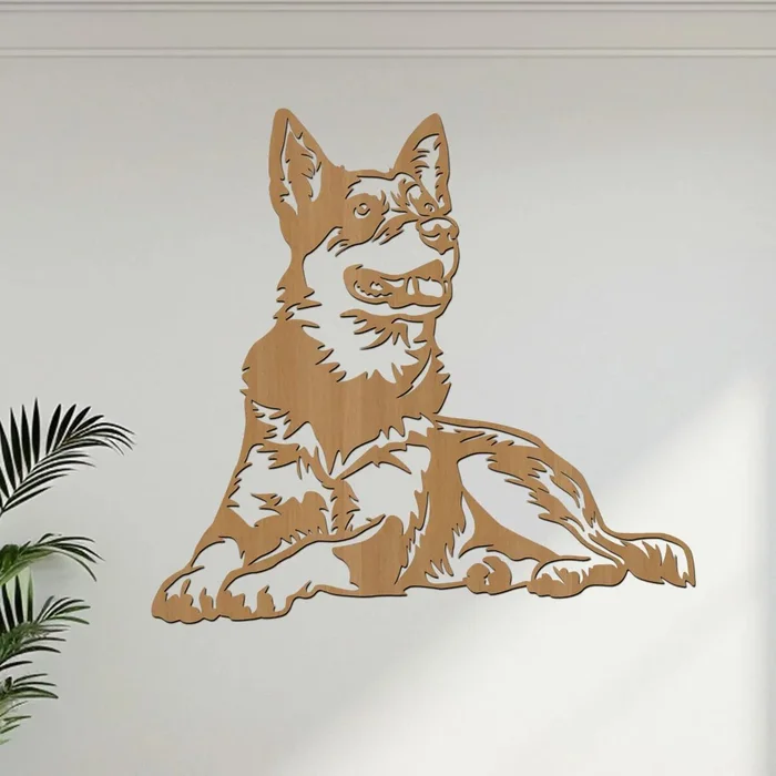 Dřevěný portrét Australského honáckého psa 40x38 cm