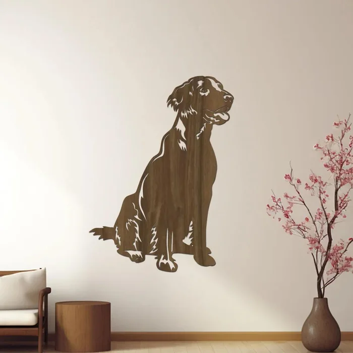 Dřevěný portrét psa Flat Coated Retriever 30x40 cm, ořechová barva