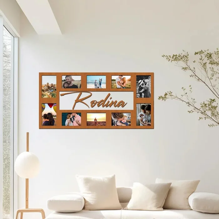 Dřevěný rodinný fotorámeček na zeď 72x32 cm Třešeň