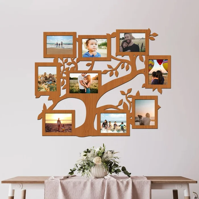 Dřevěný rodinný fotorámeček na zeď Třešeň 96x76 cm