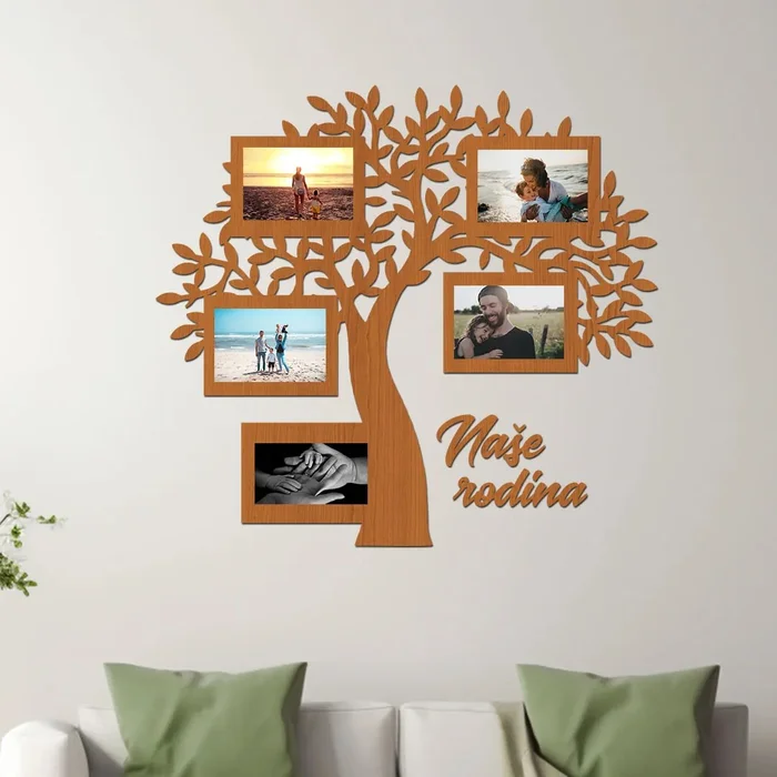 Dřevěný rodinný fotorámeček Strom na zeď