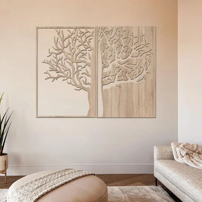 Dřevěný strom DUALITY na zeď 120x90 cm