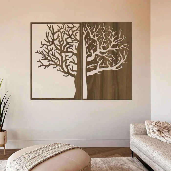 Dřevěný strom Duality na zeď 40x30 cm