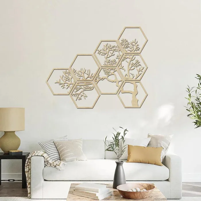 Dřevěný strom na zeď HEXAGON Javor 60x48 cm