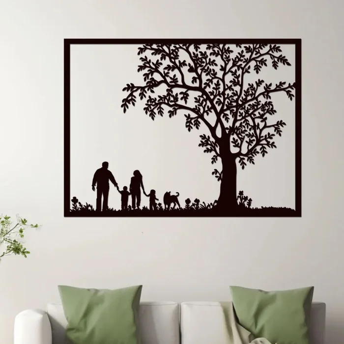 Dřevěný strom na zeď RODINA 40x32 cm Černý