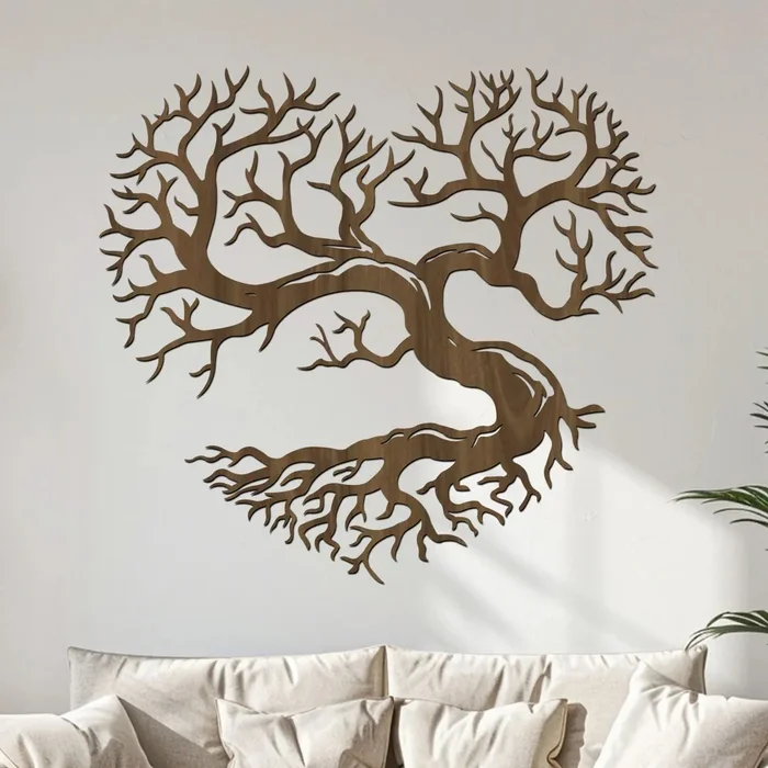 Dřevěný strom Srdce přírody 60x55 cm ořech