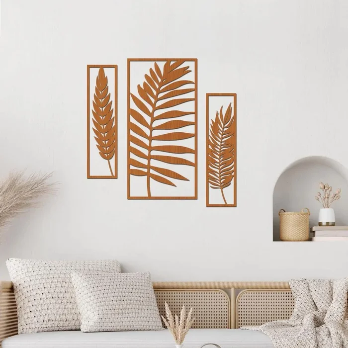 Dřevěný trojpanel listů 3D dekorace Třešeň 40x40 cm