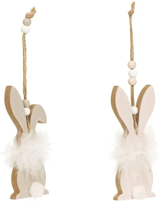Dřevěný závěsný zajíček FLUFFY BUNNY 12 cm