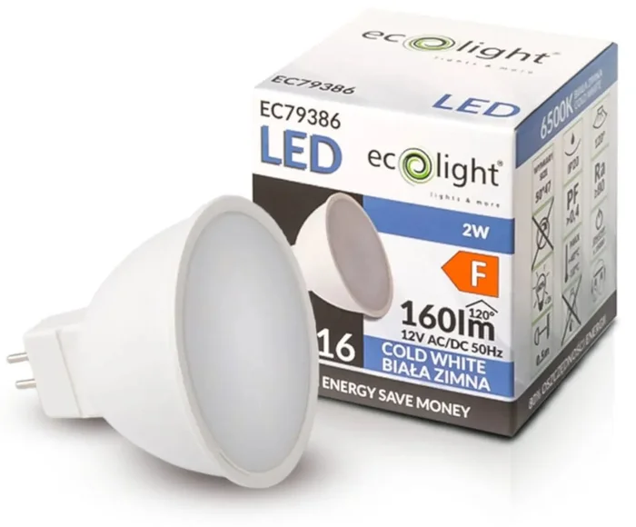 ECOLIGHT MR16 LED Žárovka 12V 2W Studená Bílá