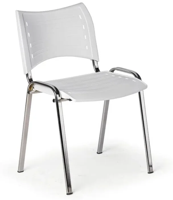 Elegantní bílá plastová židle SMART s chromovanými nohami