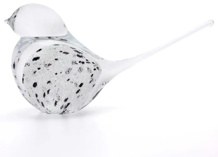 Elegantní český skleněný ptáček 03, Bílá/Černá, 15 cm