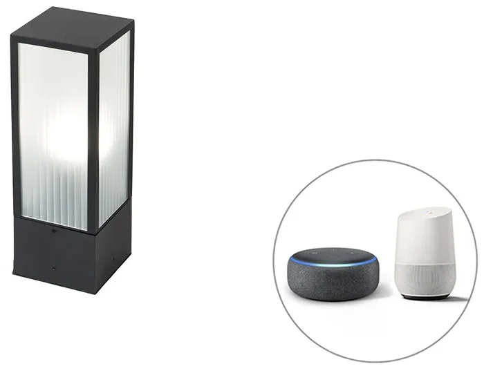 Elegantní chytrá venkovní lampa s Wifi a žebrovaným sklem v černé barvě, výška 40 cm - Charlois