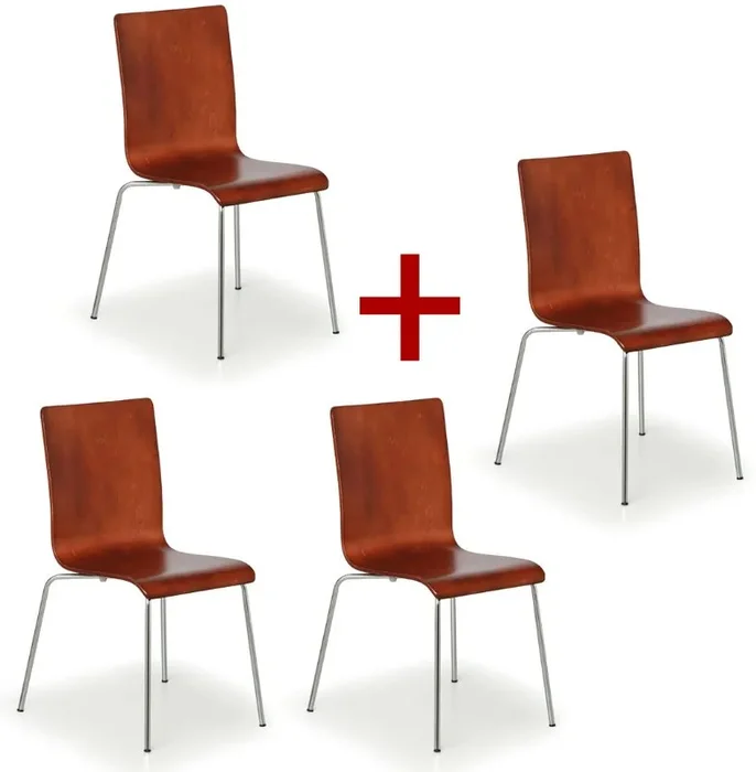Elegantní dřevěná židle SET CLASSIC 3+1 ZDARMA, chromová konstrukce, ořechový design