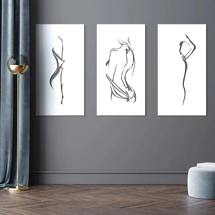 Elegantní Dřevěný Triptych - Kouzlo Ženské Smyslnosti
