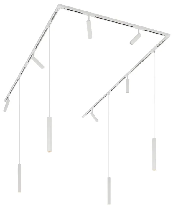 Elegantní kolejnicový systém Uzzy Keno - 6 spotů a 4 závěsná světla v bílém designu, 1-fázový