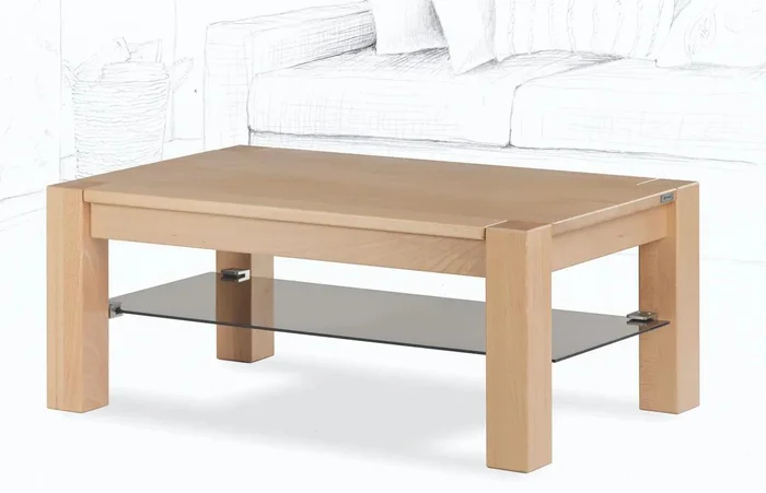 Elegantní konferenční stolek Denver Glass s bukovým masivem