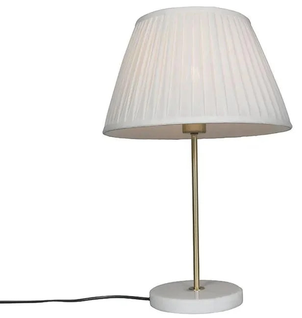 Elegantní retro mosazná stolní lampa s krémovým plisovaným stínítkem - Kaso