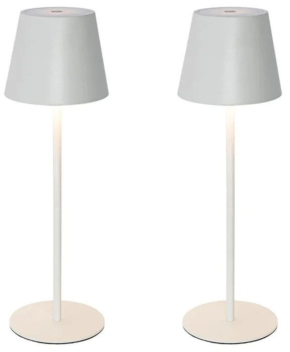 Elegantní sada dvou bílých stolních lamp Murdock s dotykovým stmívačem a bezdrátovým nabíjením