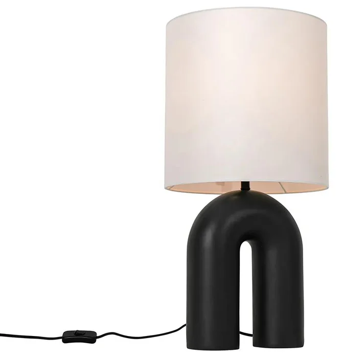 Elegantní stolní lampa v černém designu s bílým lněným stínidlem - Lotti