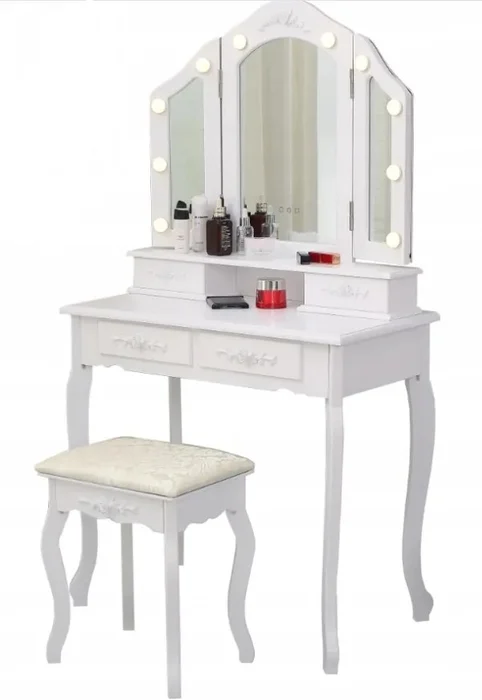 Elegantní toaletní stolek s LED osvětlením a dárkem houbička na make-up