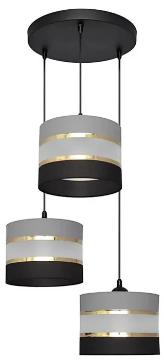 Elegantní závěsný lustr Helen 3xE27 černá/šedá/zlatá HE1226